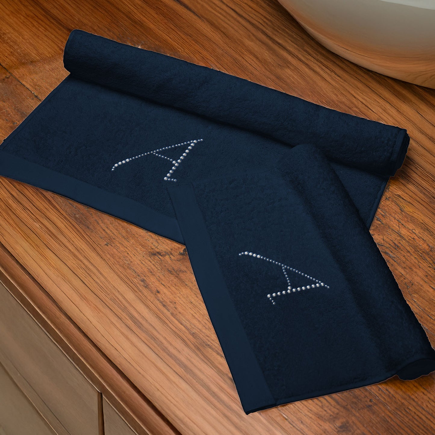 Coppia spugne colore BLU SCURO con lettera in strass