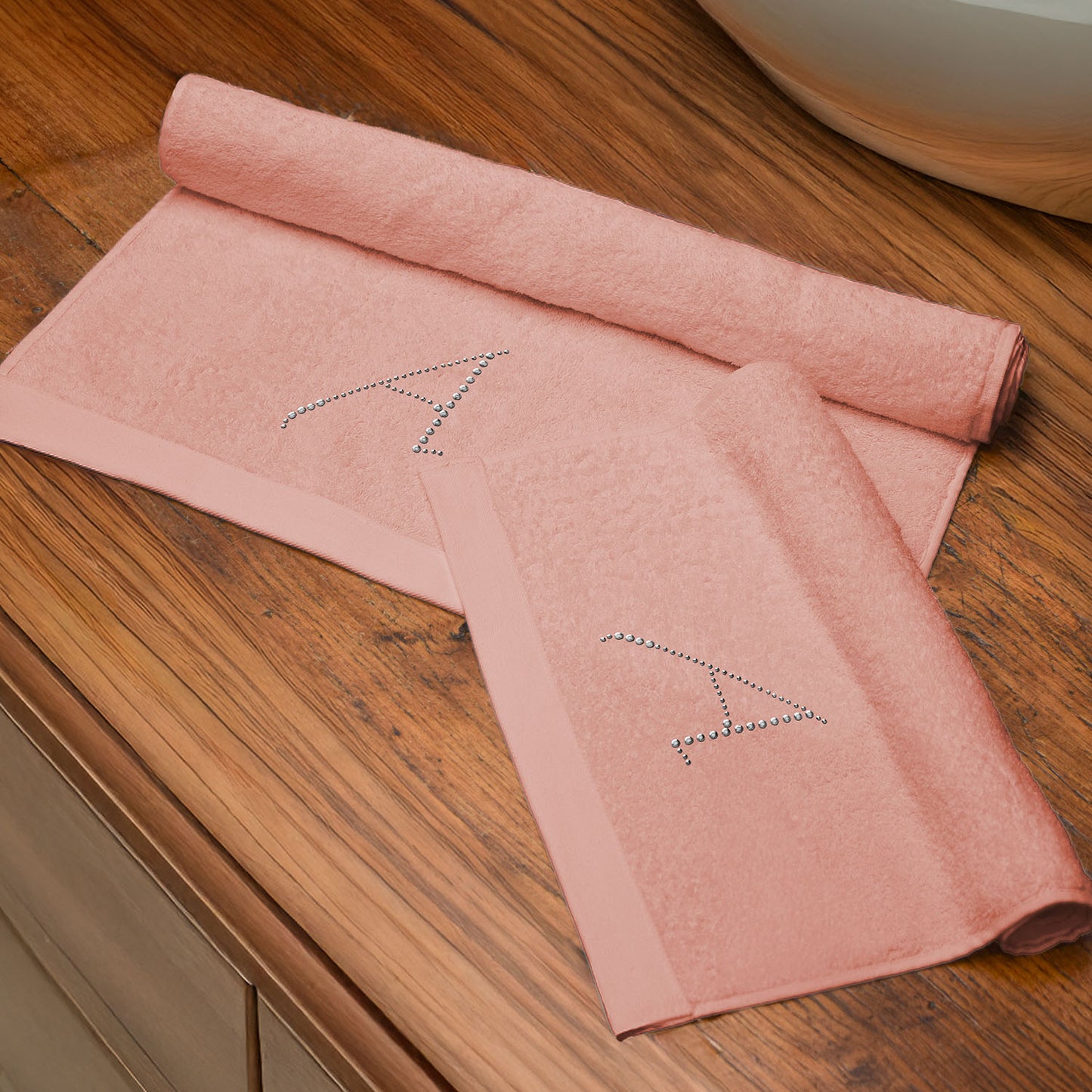 Coppia spugne colore ROSA ANTICO con lettera in strass